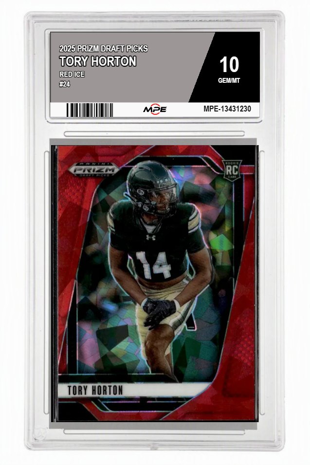 2025 PRIZM DRAFT PICKS Red Ice #24 TORY HORTON MPE 10 GEM/MT — graded card auctioned from the MPE vault