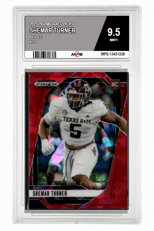2025 PRIZM DRAFT PICKS Red Ice #133 SHEMAR TURNER MPE 9.5 MINT+ — graded card auctioned from the MPE vault