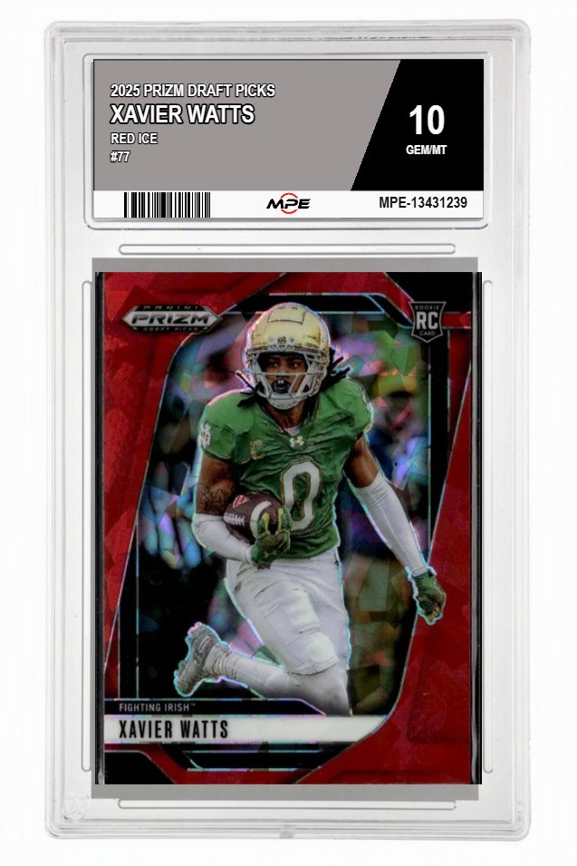 2025 PRIZM DRAFT PICKS Red Ice #77 XAVIER WATTS MPE 10 GEM/MT — graded card auctioned from the MPE vault