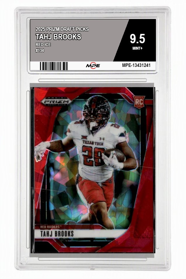 2025 PRIZM DRAFT PICKS Red Ice #134 TAHJ BROOKS MPE 9.5 MINT+ — graded card auctioned from the MPE vault