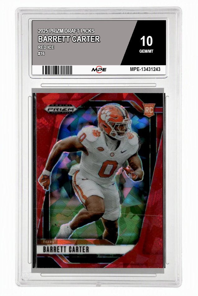 2025 PRIZM DRAFT PICKS Red Ice #16 BARRETT CARTER MPE 10 GEM/MT — graded card auctioned from the MPE vault