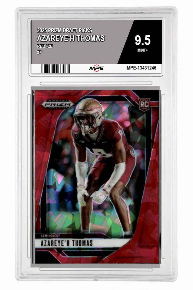 2025 PRIZM DRAFT PICKS Red Ice #7 AZAREYE'H THOMAS MPE 9.5 MINT+ — graded card auctioned from the MPE vault