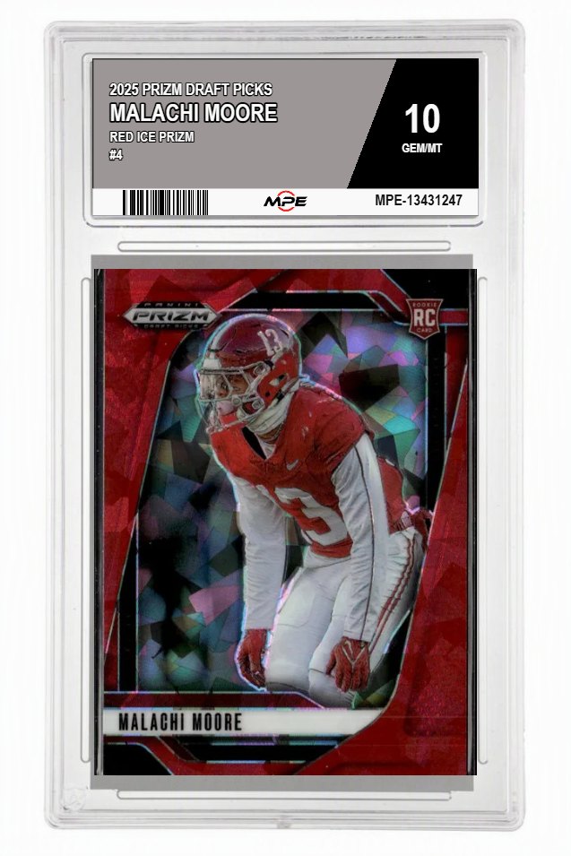 2025 PRIZM DRAFT PICKS RED ICE PRIZM #4 MALACHI MOORE MPE 10 GEM/MT — graded card auctioned from the MPE vault