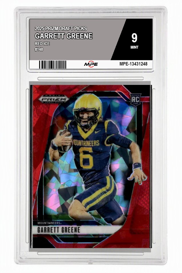 2025 PRIZM DRAFT PICKS Red Ice #148 GARRETT GREENE MPE 9 MINT — graded card auctioned from the MPE vault
