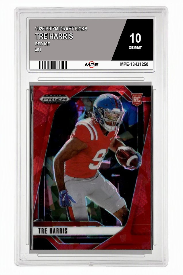 2025 PRIZM DRAFT PICKS Red Ice #91 TRE HARRIS MPE 10 GEM/MT — graded card auctioned from the MPE vault