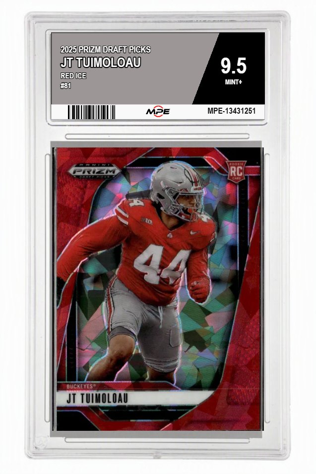 2025 PRIZM DRAFT PICKS Red Ice #81 JT TUIMOLOAU MPE 9.5 MINT+ — graded card auctioned from the MPE vault