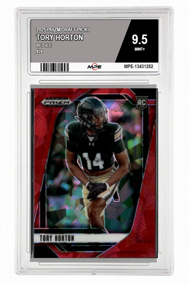 2025 PRIZM DRAFT PICKS Red Ice #24 TORY HORTON MPE 9.5 MINT+ — graded card auctioned from the MPE vault
