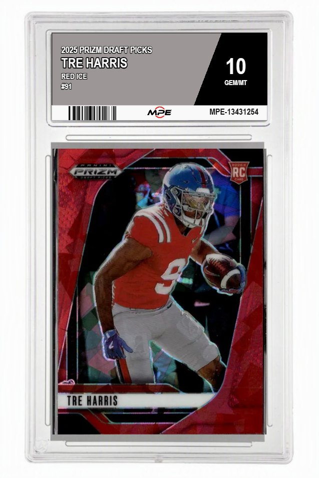 2025 PRIZM DRAFT PICKS Red Ice #91 TRE HARRIS MPE 10 GEM/MT — graded card auctioned from the MPE vault