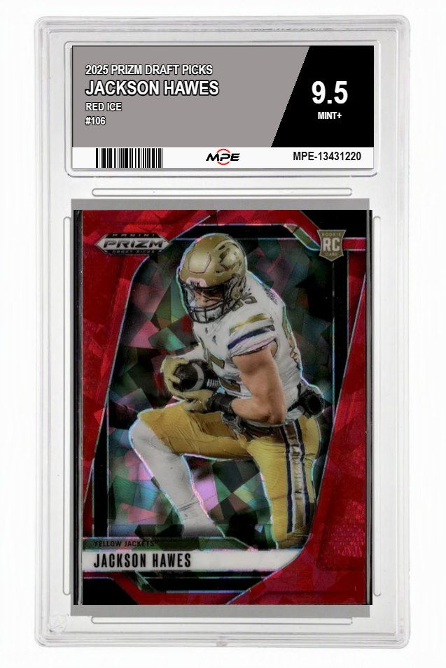 2025 PRIZM DRAFT PICKS Red Ice #106 JACKSON HAWES MPE 9.5 MINT+ — graded card auctioned from the MPE vault