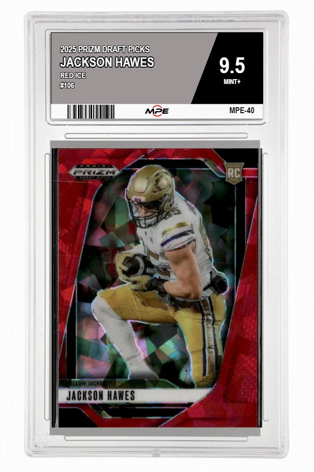 2025 PRIZM DRAFT PICKS Red Ice #106 JACKSON HAWES MPE 9.5 MINT+ — graded card auctioned from the MPE vault