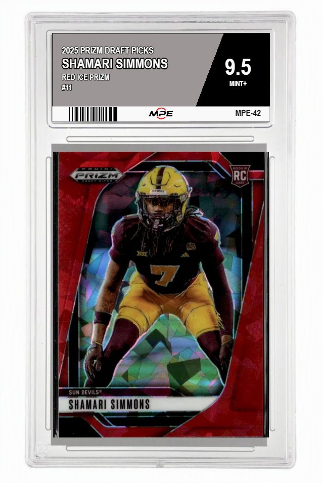 2025 PRIZM DRAFT PICKS RED ICE PRIZM #11 SHAMARI SIMMONS MPE 9.5 MINT+ — graded card auctioned from the MPE vault