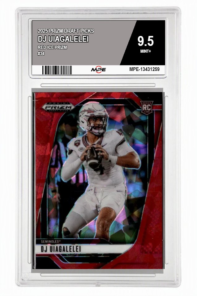 2025 PRIZM DRAFT PICKS RED ICE PRIZM #34 DJ UIAGALELEI MPE 9.5 MINT+ — graded card auctioned from the MPE vault
