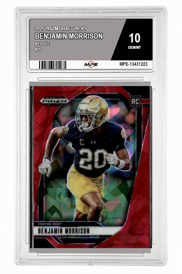2025 PRIZM DRAFT PICKS Red Ice #75 BENJAMIN MORRISON MPE 10 GEM/MT — graded card auctioned from the MPE vault