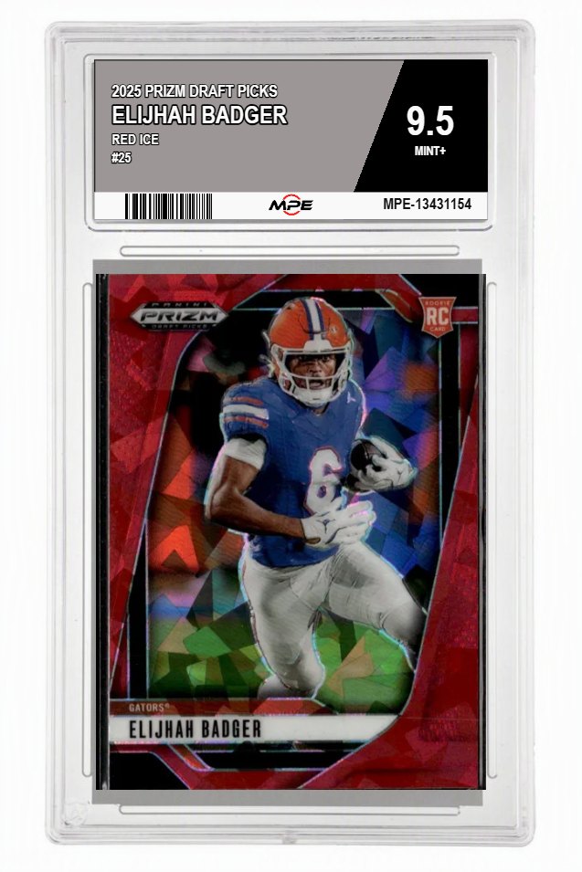 2025 PRIZM DRAFT PICKS Red Ice #25 ELIJHAH BADGER MPE 9.5 MINT+ — graded card auctioned from the MPE vault