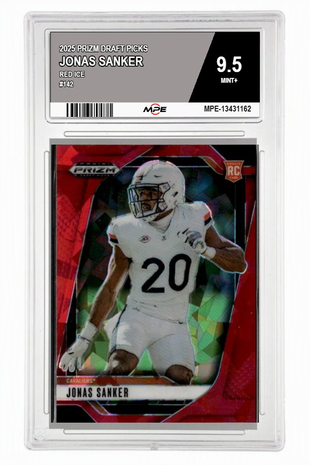 2025 PRIZM DRAFT PICKS Red Ice #142 JONAS SANKER MPE 9.5 MINT+ — graded card auctioned from the MPE vault