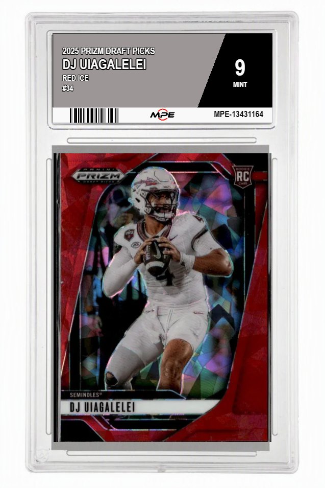 2025 PRIZM DRAFT PICKS Red Ice #34 DJ UIAGALELEI MPE 9 MINT — graded card auctioned from the MPE vault