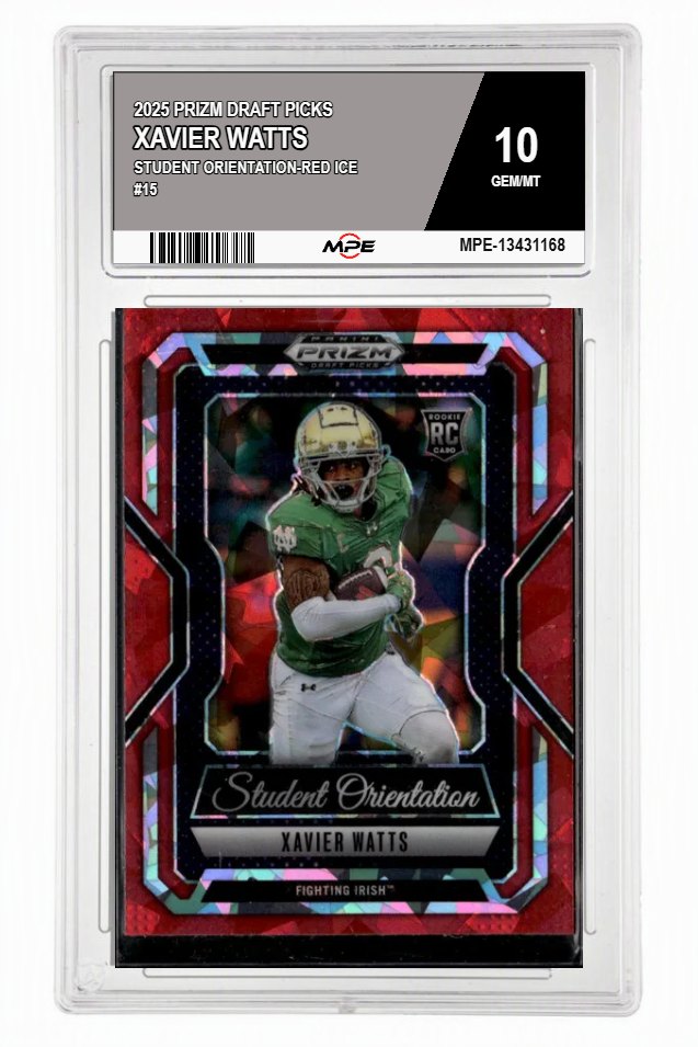2025 PRIZM DRAFT PICKS STUDENT ORIENTATION-Red Ice #15 XAVIER WATTS MPE 10 GEM/MT — graded card auctioned from the MPE vault