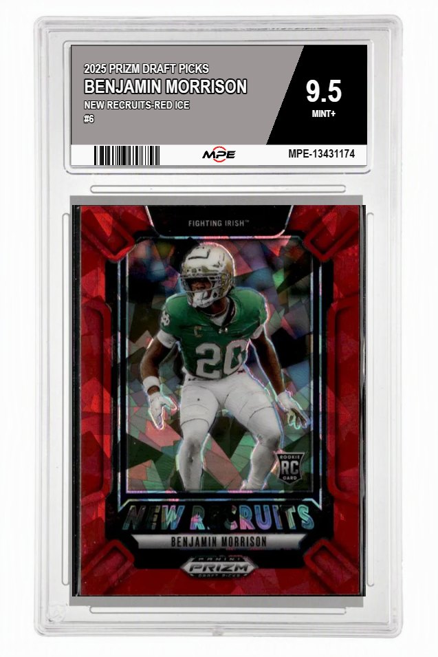 2025 PRIZM DRAFT PICKS NEW RECRUITS-Red Ice #6 BENJAMIN MORRISON MPE 9.5 MINT+ — graded card auctioned from the MPE vault