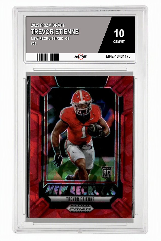 2025 PRIZM DRAFT NEW RECRUITS-Red Ice #24 TREVOR ETIENNE MPE 10 GEM/MT — graded card auctioned from the MPE vault