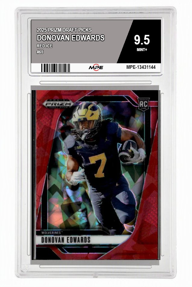 2025 PRIZM DRAFT PICKS RED ICE #65 DONOVAN EDWARDS MPE 9.5 MINT+ — graded card auctioned from the MPE vault