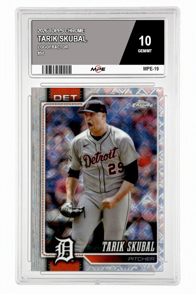 2026 TOPPS CHROME LOGOFRACTOR #50 TARIK SKUBAL MPE 10 GEM/MT — graded card auctioned from the MPE vault