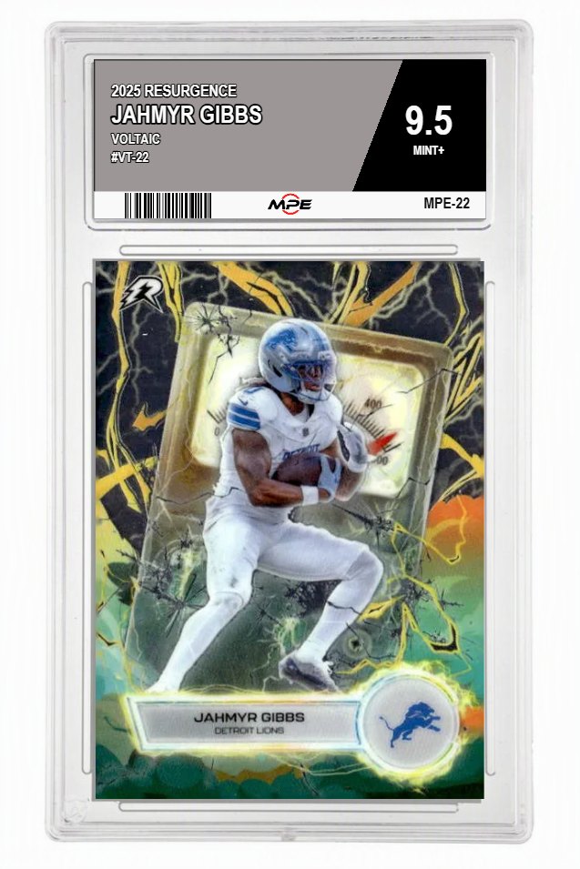 2025 RESURGENCE Voltaic #VT-22 JAHMYR GIBBS MPE 9.5 MINT+ — graded card auctioned from the MPE vault