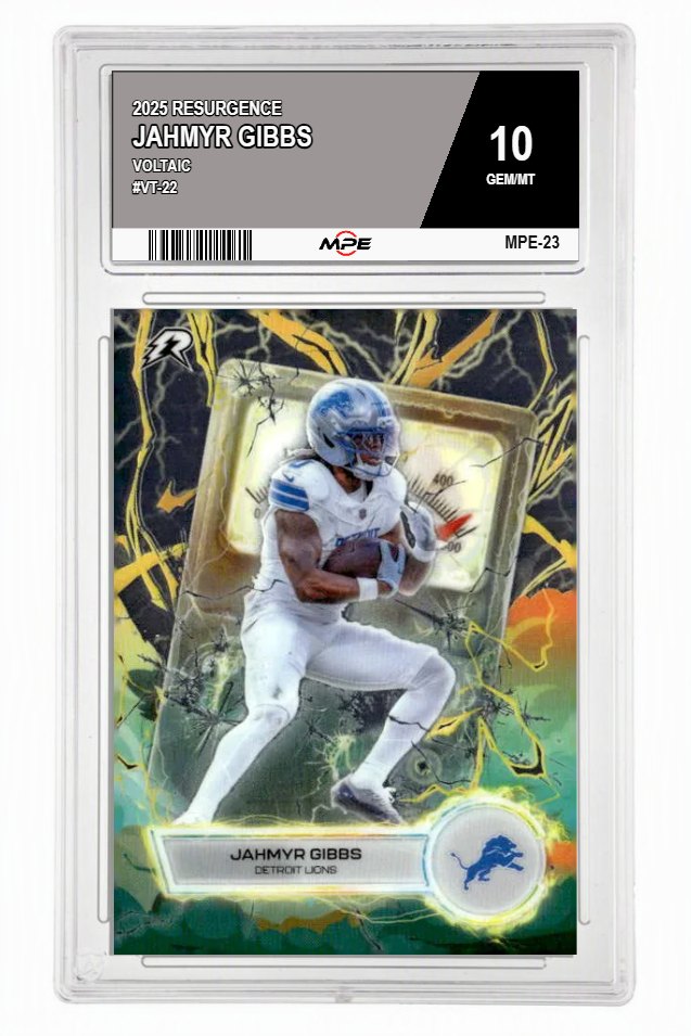 2025 RESURGENCE Voltaic #VT-22 JAHMYR GIBBS MPE 10 GEM/MT — graded card auctioned from the MPE vault