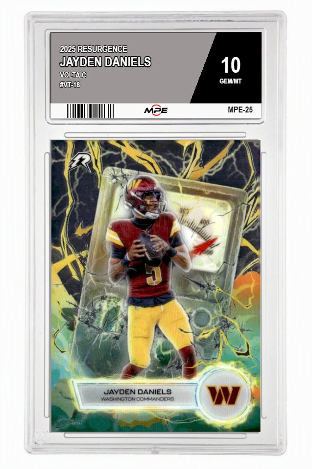 2025 RESURGENCE VOLTAIC #VT-18 JAYDEN DANIELS MPE 10 GEM/MT — graded card auctioned from the MPE vault