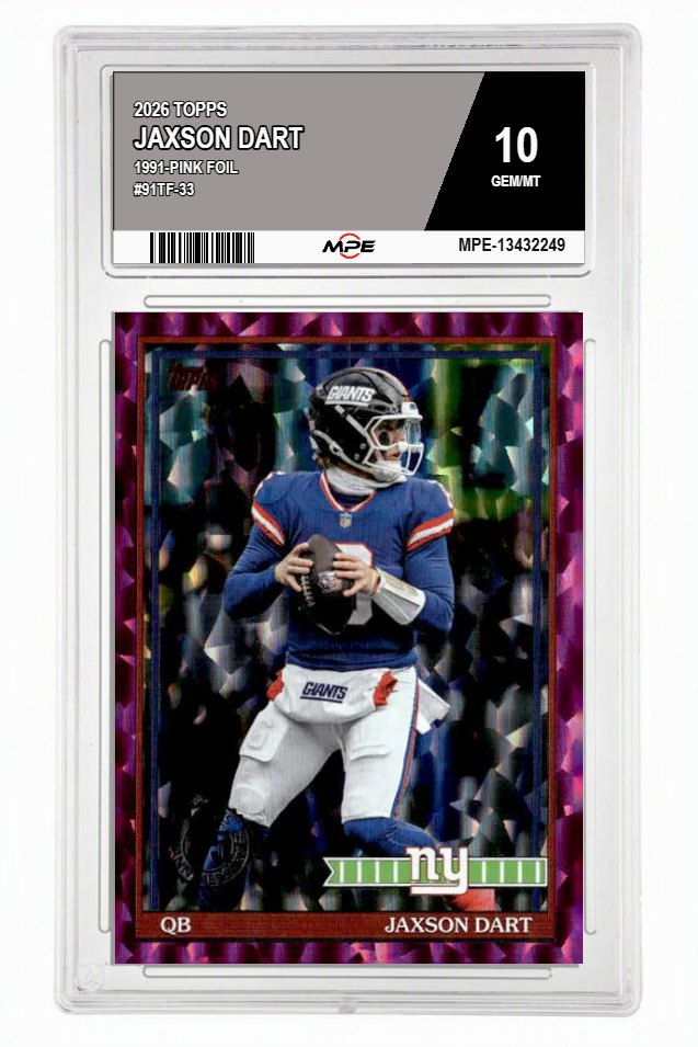 2026 TOPPS 1991-PINK FOIL #91TF-33 JAXSON DART MPE 10 GEM/MT — graded card auctioned from the MPE vault