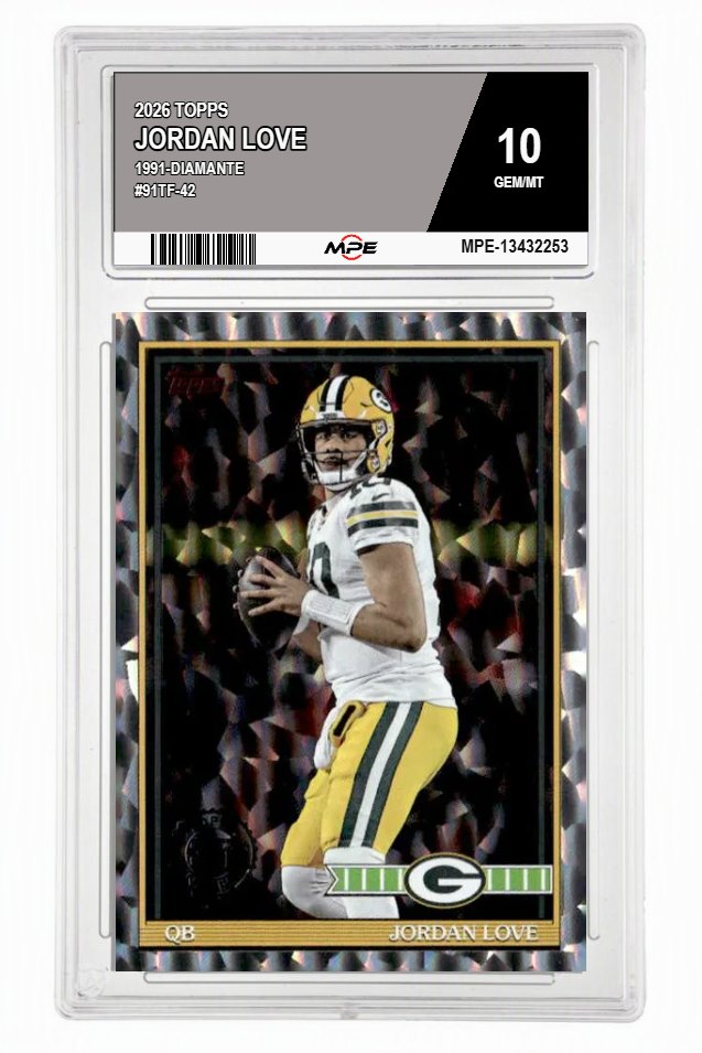 2026 TOPPS 1991-DIAMANTE #91TF-42 JORDAN LOVE MPE 10 GEM/MT — graded card auctioned from the MPE vault