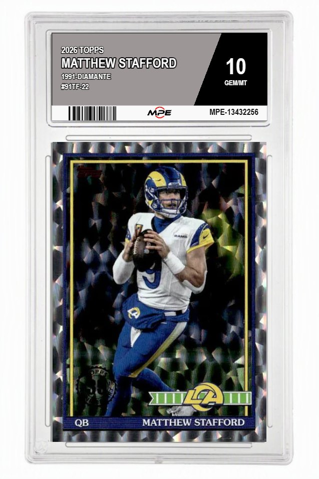 2026 TOPPS 1991-DIAMANTE #91TF-22 MATTHEW STAFFORD MPE 10 GEM/MT — graded card auctioned from the MPE vault