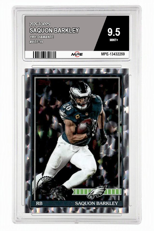 2026 TOPPS 1991-DIAMANTE #91TF-19 SAQUON BARKLEY MPE 9.5 MINT+ — graded card auctioned from the MPE vault