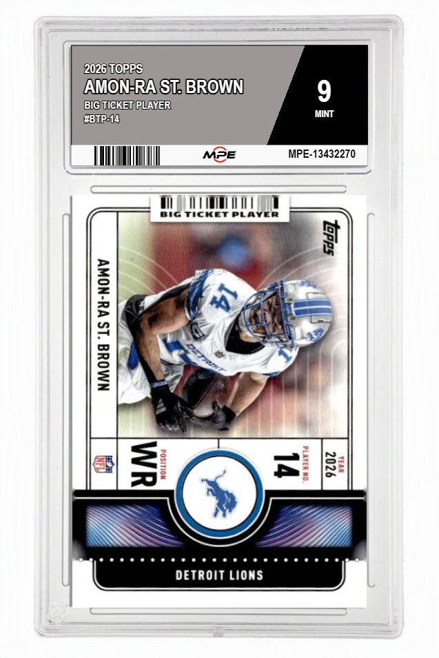 2026 TOPPS BIG TICKET PLAYER #BTP-14 AMON-RA ST. BROWN MPE 9 MINT — graded card auctioned from the MPE vault
