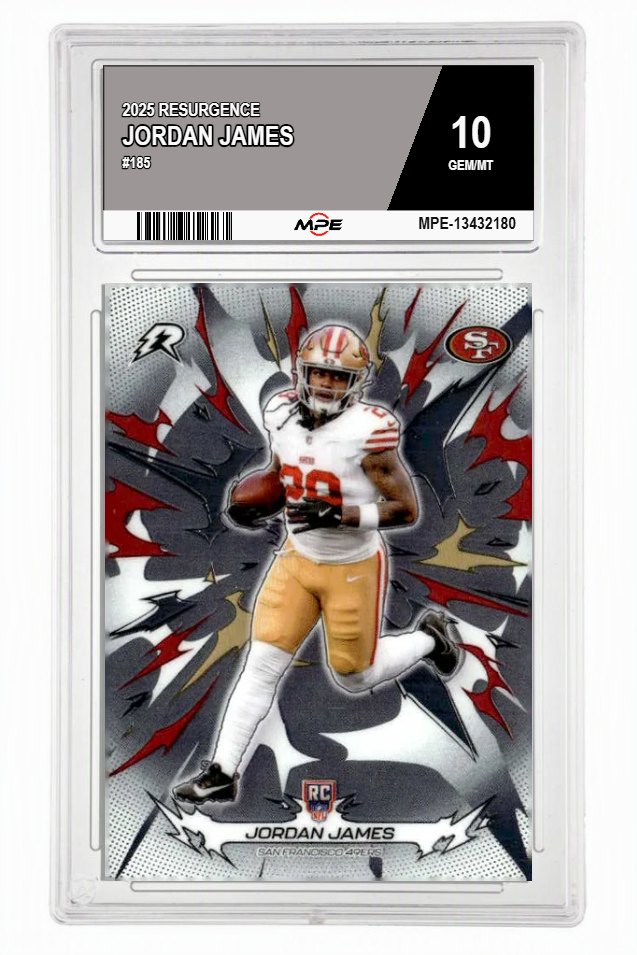 2025 RESURGENCE #185 JORDAN JAMES MPE 10 GEM/MT — graded card auctioned from the MPE vault