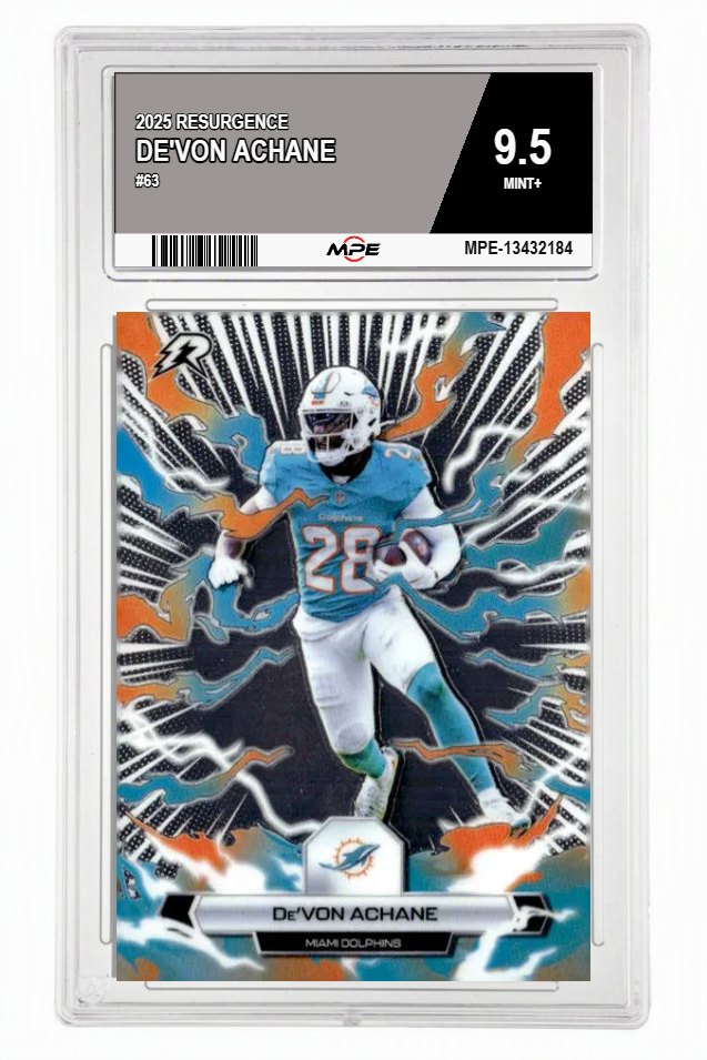 2025 RESURGENCE #63 DE'VON ACHANE MPE 9.5 MINT+ — graded card auctioned from the MPE vault