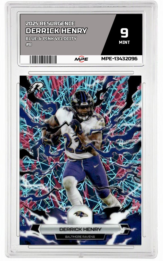 2025 RESURGENCE BLUE & PINK VELOCITY #8 DERRICK HENRY MPE 9 MINT — graded card auctioned from the MPE vault