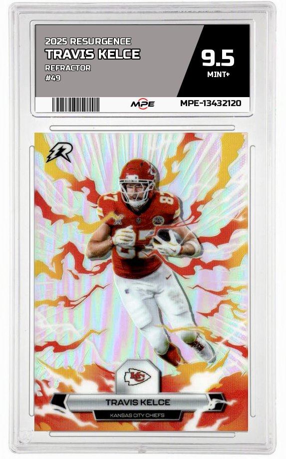 2025 RESURGENCE REFRACTOR #49 TRAVIS KELCE MPE 9.5 MINT+ — graded card auctioned from the MPE vault