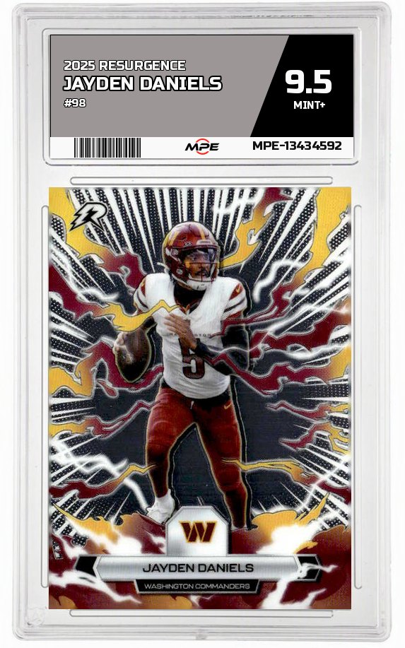 2025 RESURGENCE #98 JAYDEN DANIELS MPE 9.5 MINT+ — graded card auctioned from the MPE vault