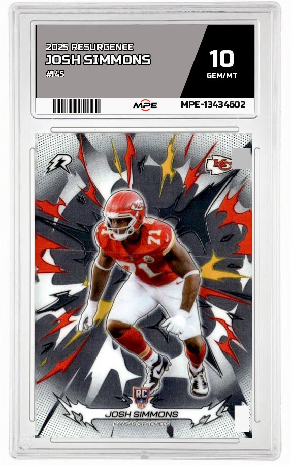 2025 RESURGENCE #145 JOSH SIMMONS MPE 10 GEM/MT — graded card auctioned from the MPE vault