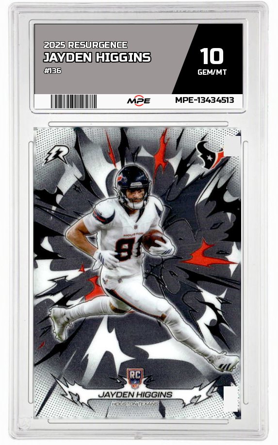 2025 RESURGENCE #136 JAYDEN HIGGINS MPE 10 GEM/MT — graded card auctioned from the MPE vault