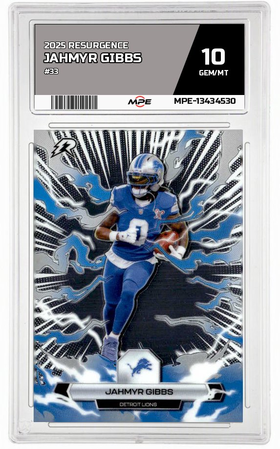 2025 RESURGENCE #33 JAHMYR GIBBS MPE 10 GEM/MT — graded card up for auction