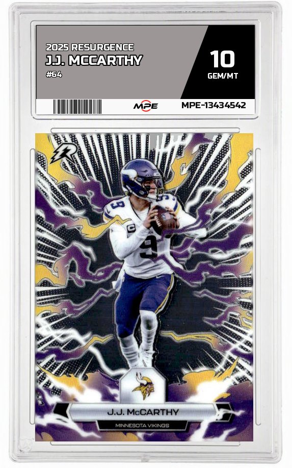 2025 RESURGENCE #64 J.J. MCCARTHY MPE 10 GEM/MT — graded card auctioned from the MPE vault