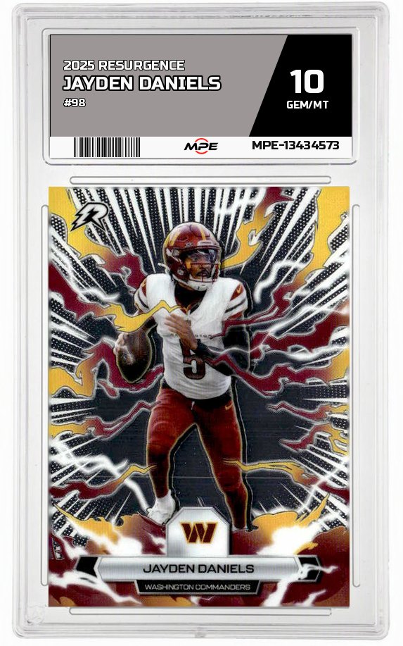 2025 RESURGENCE #98 JAYDEN DANIELS MPE 10 GEM/MT — graded card auctioned from the MPE vault