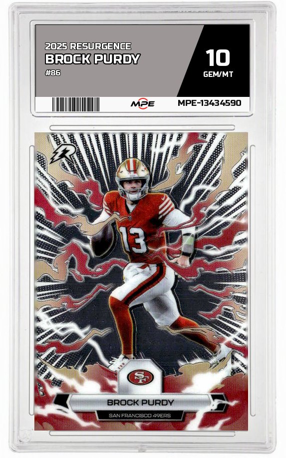 2025 RESURGENCE #86 BROCK PURDY MPE 10 GEM/MT — graded card auctioned from the MPE vault