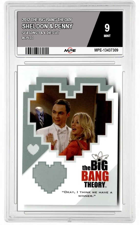 2012 THE BIG BANG THEORY SEASONS 3 & 4-Die-Cut #CPL03 SHELDON & PENNY MPE 9 MINT — graded card auctioned from the MPE vault