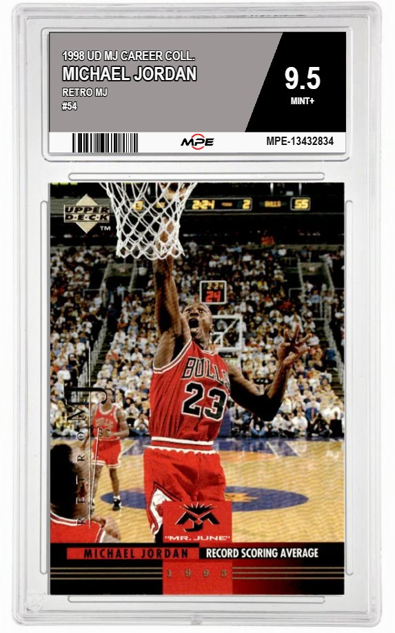 1998 UD MJ CAREER COLL. RETRO MJ #54 MICHAEL JORDAN MPE 9.5 MINT+ — graded card auctioned from the MPE vault