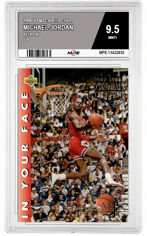 1998 UD MJ CAREER COLL. RETRO MJ #38 MICHAEL JORDAN MPE 9.5 MINT+ — graded card auctioned from the MPE vault