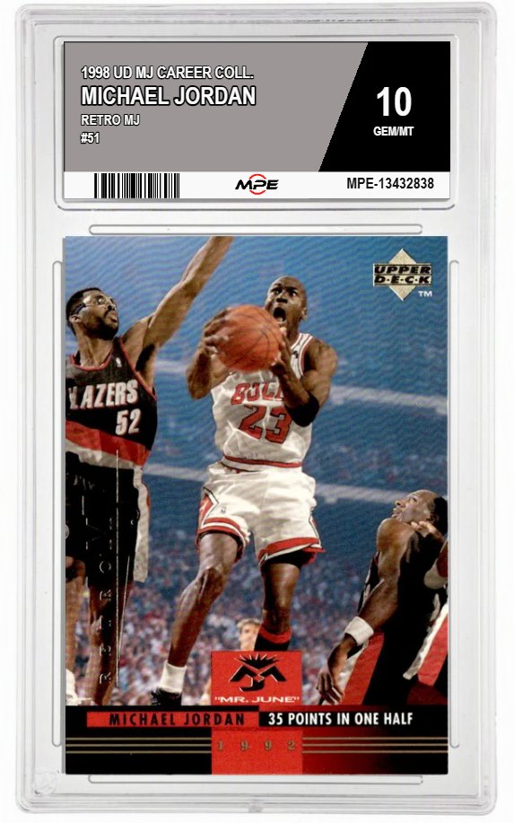 1998 UD MJ CAREER COLL. RETRO MJ #51 MICHAEL JORDAN MPE 10 GEM/MT — graded card auctioned from the MPE vault