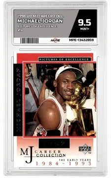 1998 UD MJ CAREER COLL. PICTURES OF EXCELLENCE #18 MICHAEL JORDAN MPE 9.5 MINT+ — graded card up for auction