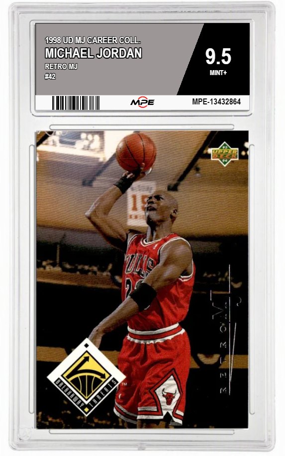 1998 UD MJ CAREER COLL. RETRO MJ #42 MICHAEL JORDAN MPE 9.5 MINT+ — graded card auctioned from the MPE vault